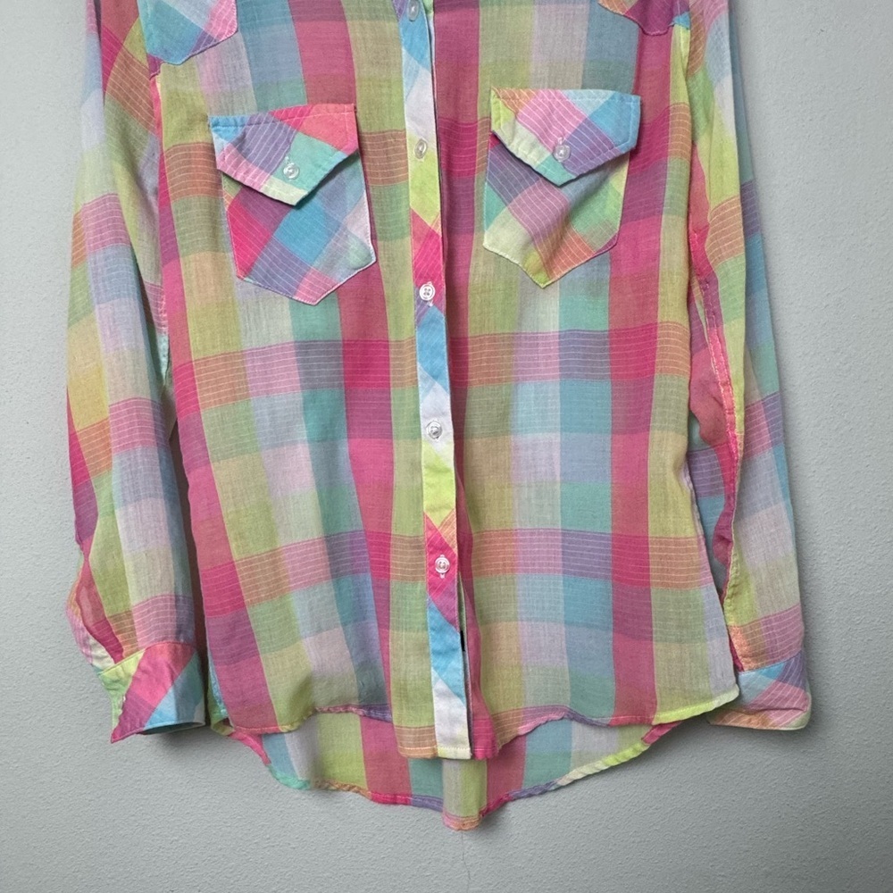 Rails Taylor Gauze‎ Button-Down Shirt in Rainbow Bright Plaid Size Small - Picture 5 of 14